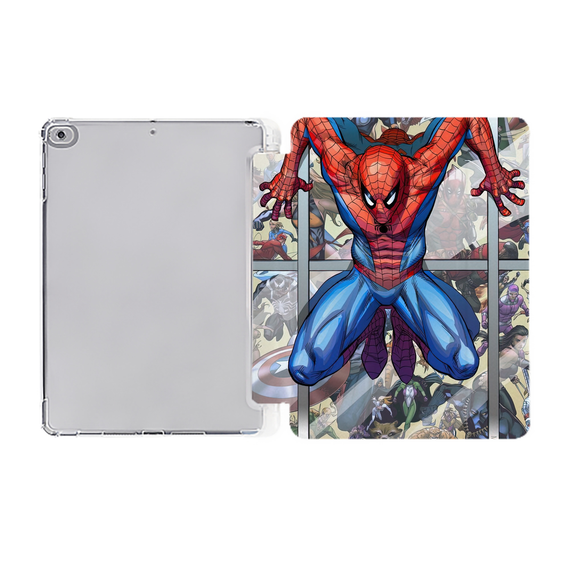 Spider Man スパイダーマン IPad ケース ペン収納付き 三つ折りスタンド PUレザー×シリコン 対応機種9.5/10.5/10.9インチ